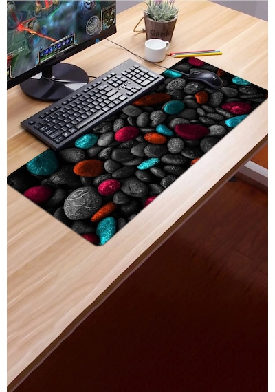 Sonictouch Renkli Çakıl Taşları Gamer Oyuncu Dikişsiz Sıvı Geçirmez Klavye Mouse Pad 32x70cm Mousepad
