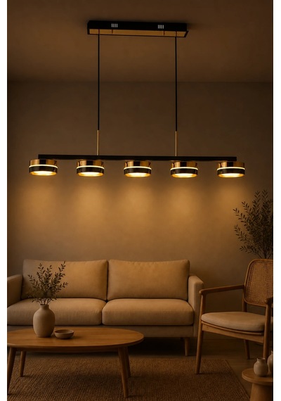 5'li Modern Premium Gold 3 Renkli Ledli Sarkıt Avizesi Salon Mutfak Yemek Masası Şık Modelleri 100w Siyah