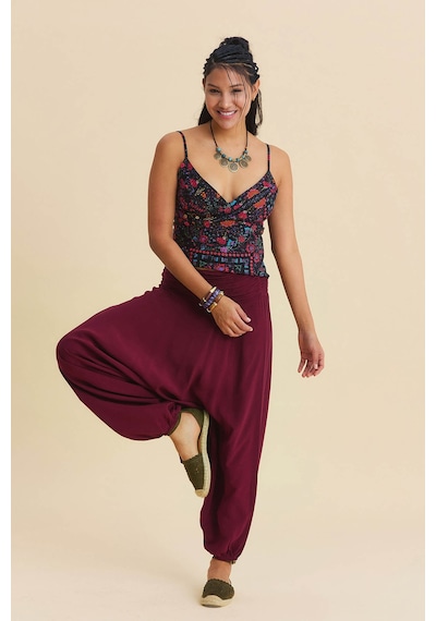 Drape Detay Beli Lastikli Şalvar Pantolon Bordo