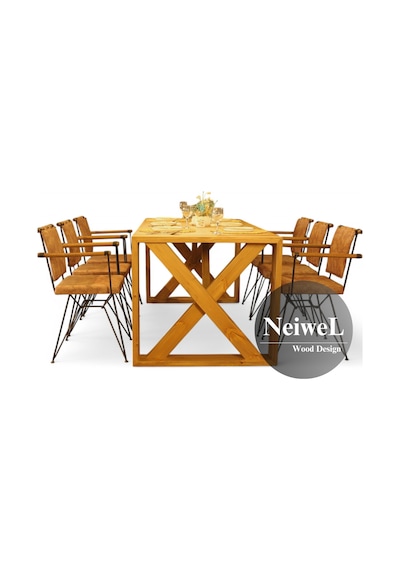 Neiwel Ornel Doğal Ahşap Mutfak Ve Yemek Masası-100-200 Açık Ceviz