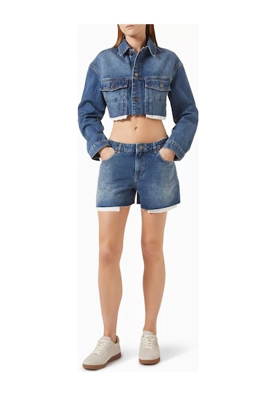 12storeez Cropped Denim Kadın Ceket, Ham Paça Ve 13.5oz Kumaşla Yazlık Şıklık Mavi