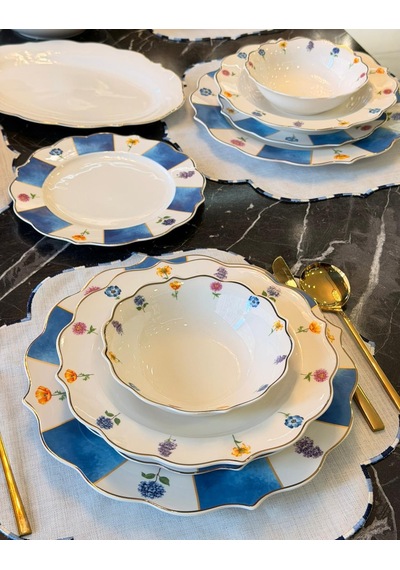 24 Parça 6 Kişilik Lavinya Blue Porselen Yemek Takımı -5509 Mavi