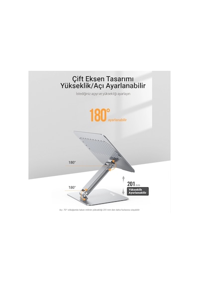 Juo Alüminyum Notebook Standı Yükseklik Ve Eğim Ayarlı Ergonomik Metal Laptop Standı