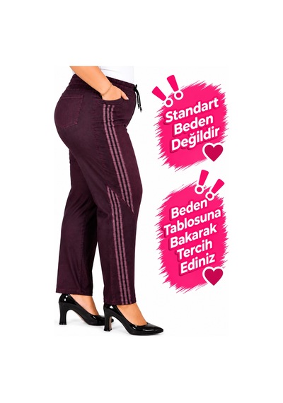 Zanessi Büyük Beden Kadın Bordo Pamuklu Esnek Boru Paça Pantolon 42-48 Beden