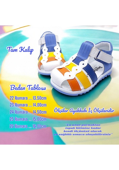 Beebron Ortopedik Erkek Bebek Ve Çocuk Sandaleti Ebgcm2406 Beyaz Mavi Sarı