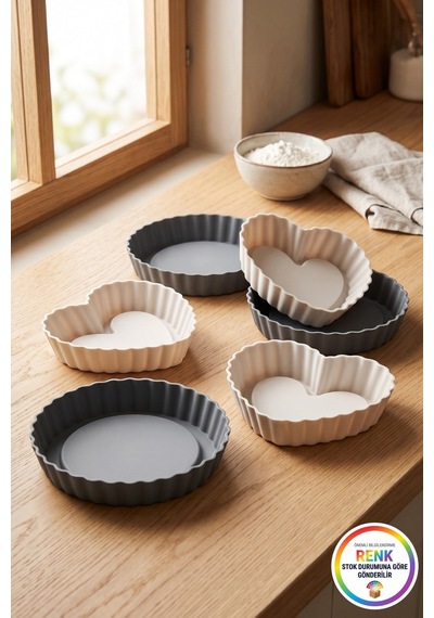 Silikon Mini Tart Kalıbı 6'lı Set Kalp Yuvarlak Tartolet Kalıbı Platinum Silikon 12 Cm Çok Renkli