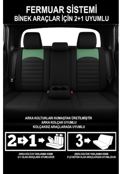Naz Oto Thor Tay Tüyü Oto Koltuk Kılıfı Fiat Egea-linea-punto-albea-marea-tipo-uno Uyumlu Yeşil