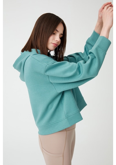 Los Ojos Mavi Yeşil Kapüşonlu Yumuşak Dokulu Crop Sweatshirt Cropped Sweat Mavi-yeşil Mavi-yeşil