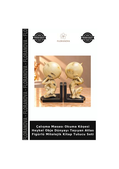 Çalışma Masası Okuma Köşesi Heykel Obje Dünyayı Taşıyan Atlas Figürlü Mitolojik Kitap Tutucu Seti