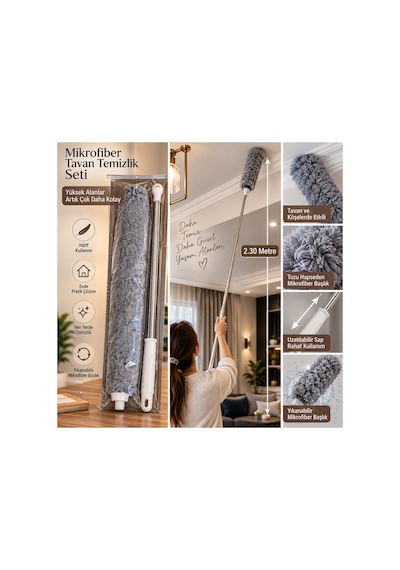 Uzatılabilir Saplı Mikrofiber Toz Alma Aparatı Tavan Ve Köşe Temizleme