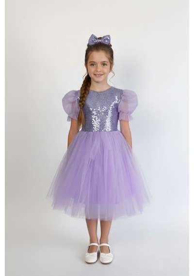 Mnk Baby & Kids Balon Kol Pul Payet Kız Çocuk Tütü Elbise M00751 Lila