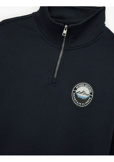 Koton Şardonlu Baskılı Yarım Fermuarlı Lacivert Erkek Sweatshirt 6wam70036mk Lacivert
