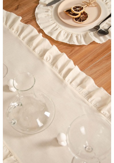 Keten 2 Adet Fırfırlı Runner 40 X 110 Cm - Ztrunner2