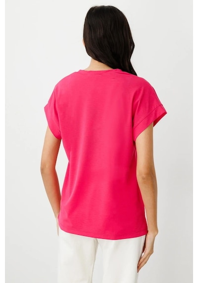 On Fashion V Yaka Kısa Kol Bluz Pembe