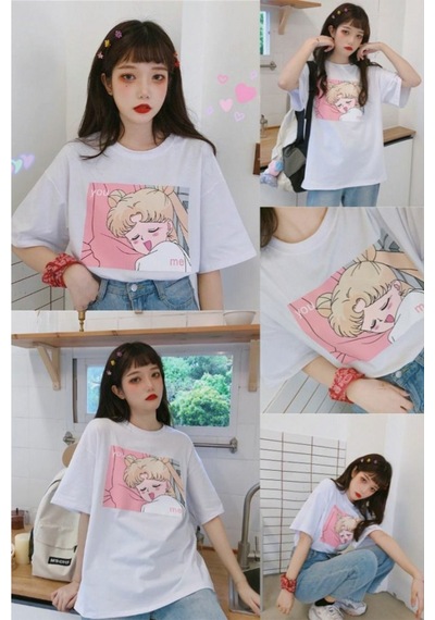 Sailor Moon You Me Beyaz Tişört Beyaz