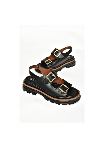 Fox Shoess437302209 Siyah Kalın Tabanlı Kadın Sandalet Siyah