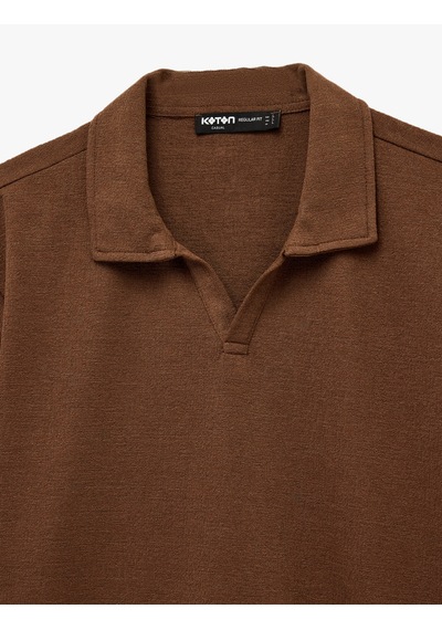 Koton Regular Fit Kısa Kollu Dokulu Polo Yaka Tişört Kahverengi 6sam10007mk Kahve