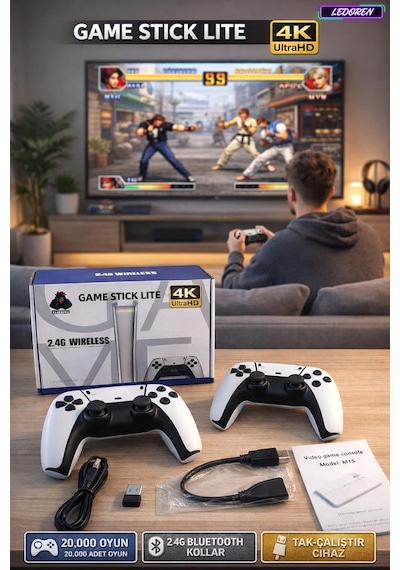 L'edoren M15 4k Hd Emuelec Retro Game Stick Atari Oyunları +20000 Oyunlu Konsol Nostalji Standart İle Uyumlu