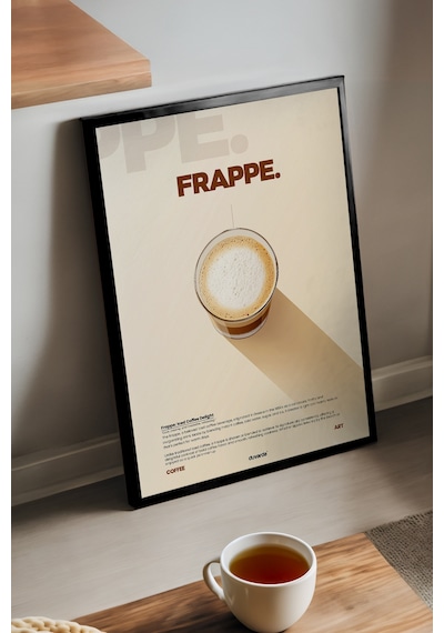Frappe Kahve Siyah Ahşap Çerçeveli Poster, Dekoratif Duvar Tablosu