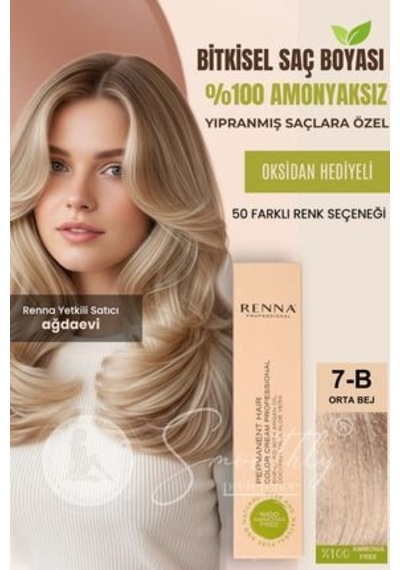 Renna Amonyaksız Bitkisel Yıpranmış Saçlar İçin Saç Boyası 7-b Orta Bej 60ml