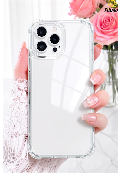 Fibaks iPhone 15 Pro Max Uyumlu Kılıf Antishock Darbe Emici Kamera Korumalı Esnek Şeffaf Silikon Kapak
