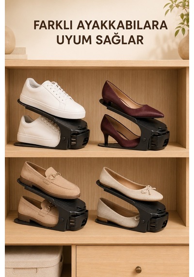Ayarlanabilir Akıllı Ayakkabı Düzenleyici Rampa Dolap İçi Yer Tasarruflu Organizer 10 Lu Set Siyah - 939927329 Siyah