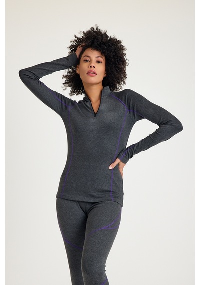 Scorp Thermo-fit Extreme Kadın Termal İçlik Fermuarlı Üst Kayak İçliği Antrasit Siyah