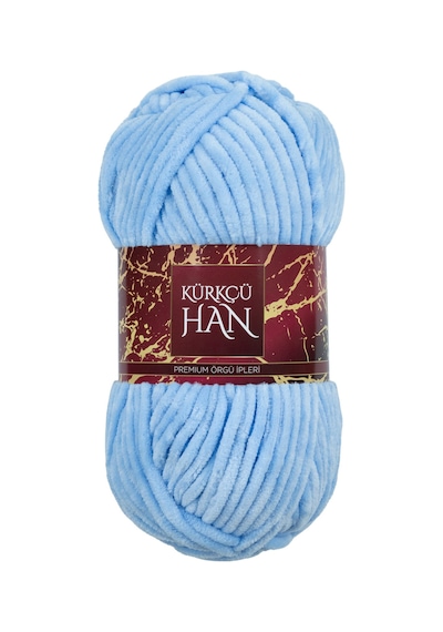 Kadife Yün Pastel Gök Mavisi 100gr %100 Polyester Yumuşak Pofuduk Örgü İpi