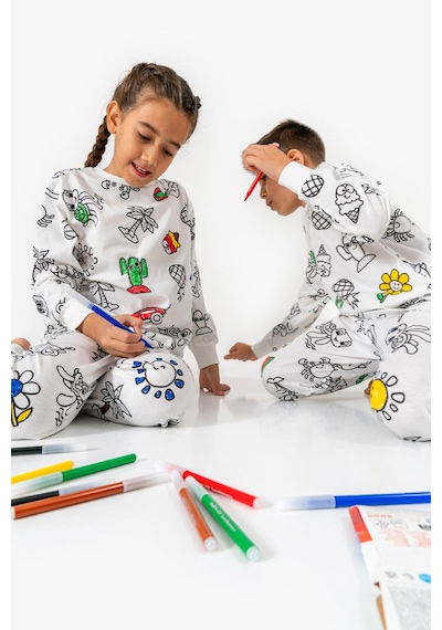 Bebelove Boyanabilir Çocuk Pijaması Eğitici, Eğlenceli, Pamuklu Pijama Takımı Beyaz