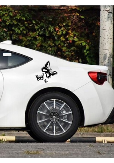 Üç Kelebekler Çıkarılabilir Su Geçirmez Oto Sticker Siyah 15 17 Cm