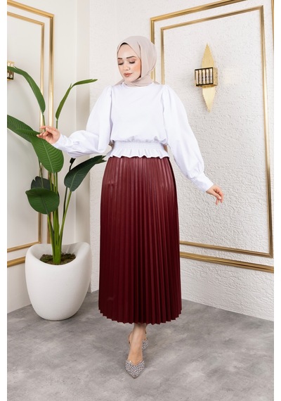 Hira Life Fashion Kadın Tesettür Giyim Ve Deri Görünümlü Beli Lastik Detayı İle Piliseli Uzun Etek Bordo Bordo Hira Life Fashion Kadın Tesettür Giyim Ve Deri Görünümlü Beli Lastik Detayı İle Piliseli Uzun Etek Bordo Bordo