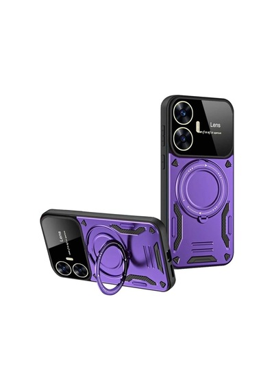 Realme C55 Kılıf Manyetik Standlı Joy Lens Premium Tank Silikon Kapak - Mor Mor