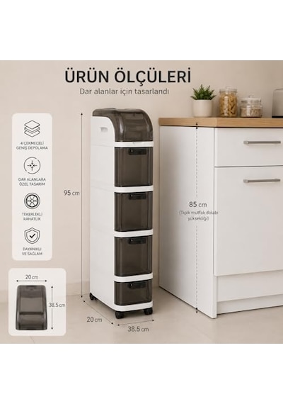 Ayrex Pro Slim Tekerlekli Organizer Dolap, 4 Çekmeceli Dar Alan Depolama Ünitesi, Banyo, Mutfak Ve Çamaşır Odası Diğer Ayrex Pro Slim Tekerlekli Organizer Dolap, 4 Çekmeceli Dar Alan Depolama Ünitesi, Banyo, Mutfak Ve Çamaşır Odası Diğer