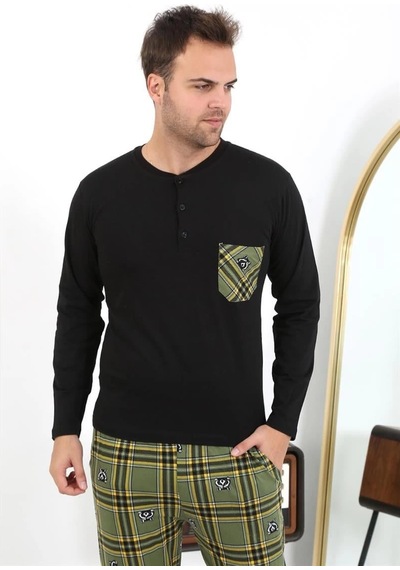 Najmaddin.com Beru Erkek Uzun Kol Penye Siyah Pijama Takımı