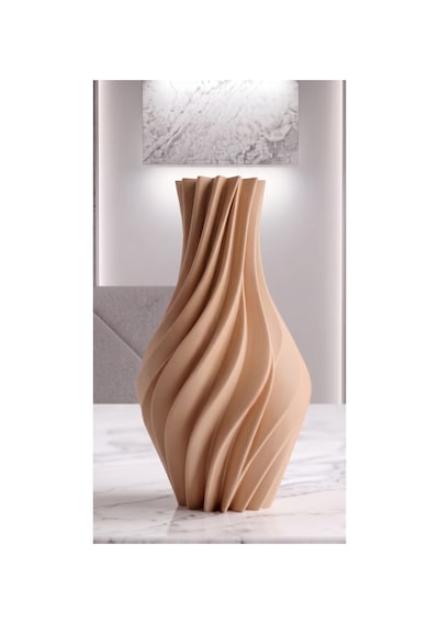 Suna Vazo Ekru 20 Cm - Modern Sarmal Burgu Dekoratif Salon Konsol Sehpa Çiçekliği
