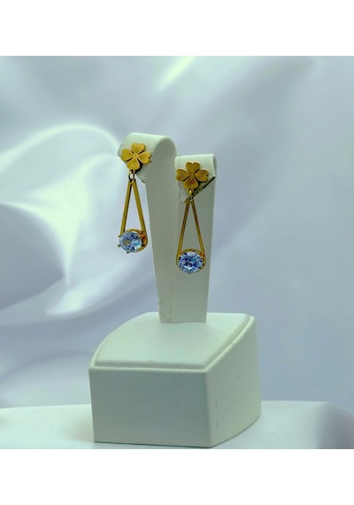 Yeni Sezon Paslanmaz Çelik Taşlı Yonca Altın Kaplama Küpe Gold