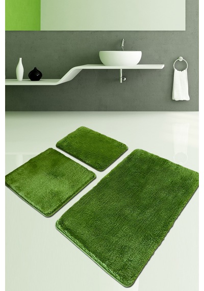 Pasific Medium Green 3 Lü Set Banyo Halısı Paspas Yıkanabilir