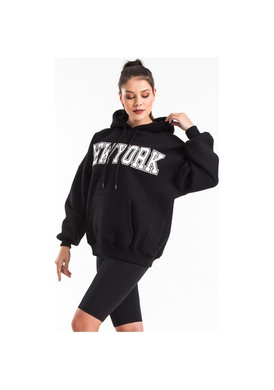 Tarzsokak Kadın Siyah Baskı Detaylı Oversize Sweatshirt Cy84191