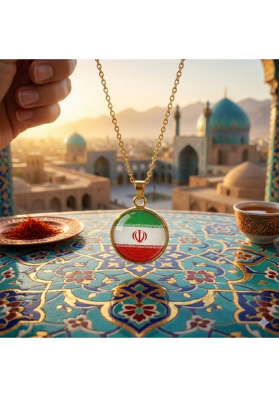 İran Persia Ülke Bayrağı 14 Ayar Altın Kaplama Paslanmaz Çelik Mini Kolye