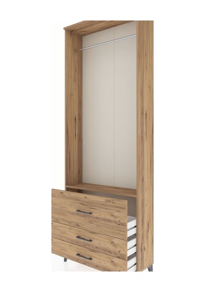 Arges Dolap Tek Raflı 3 Çekmeceli Tek Askılı 88x30x243 Çam-çam Çam