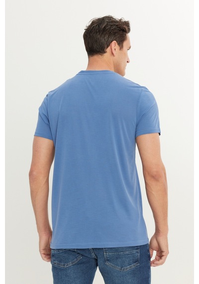 AC&Co / Altınyıldız Classics Erkek Indıgo Yumuşak Dokulu Slim Fit Dar Kesim Bisiklet Yaka Tişört Indigo