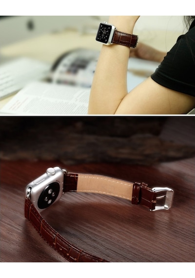 Ally Apple Uyumlu iOS  Watch 7 45Mm 6-5-4 44Mm Deri Kordon Kayış Crocodile 3