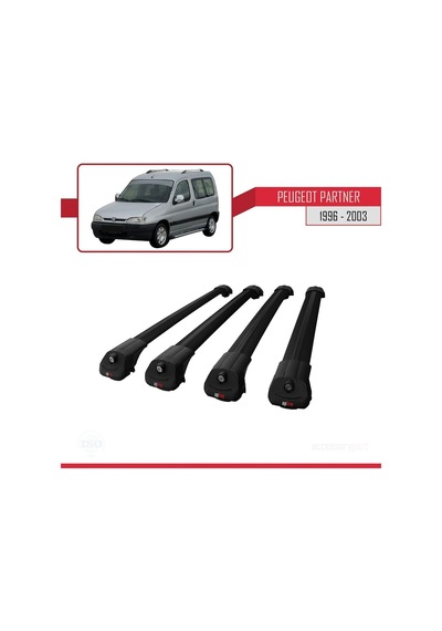 Peugeot Partner 1996-2003 Arası İle Uyumlu Ace-1 Ara Atkı Tavan Barı Siyah 4 Adet Bar
