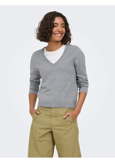 Only Onlloyal Ls V-neck Pullo Knt Noos Kadın Kazak 15368957 Gri