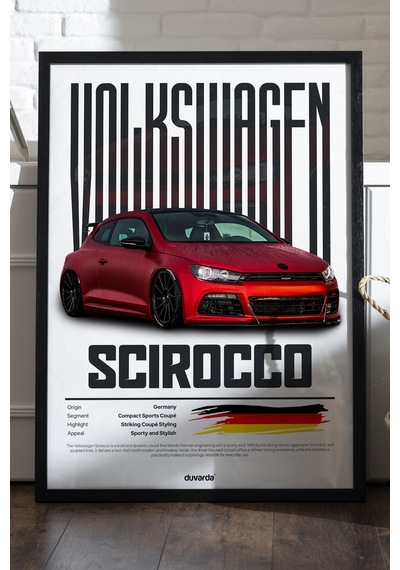Valkswagen Scirocco Araba Siyah Ahşap Çerçeveli Poster, Dekoratif Duvar Tablosu