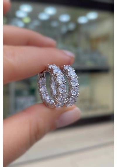 Gümüş 4 Mm İçi Dışı Taşlı Halka Küpe Dy985e36 Diğer