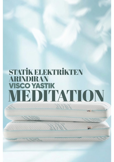 Dinlendirici Visko Yastık - Meditation Ortopedik Visco Yastık - İyon Dengeli Anti-statik Kumaş Beyaz Mavi