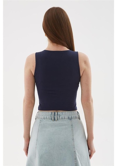 Fashion Friends 25y0326k1 Kadın Kolsuz Crop Bluz Lacivert