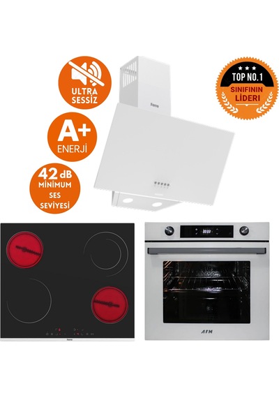 Afm Tech Ve Ferre Moe Sessiz Vitro Elektrikli Beyaz D087-SA + MS263 + FM7701 Ankastre Set
