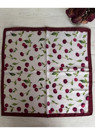 Trend Dokunuş Kadın 50-50 Saten Kirazlı Fular Bandana Kırmızı